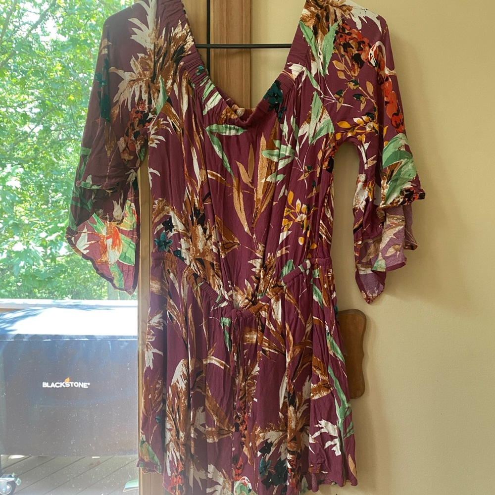 Express Floral Long Sleeve Dress - Purple and Green